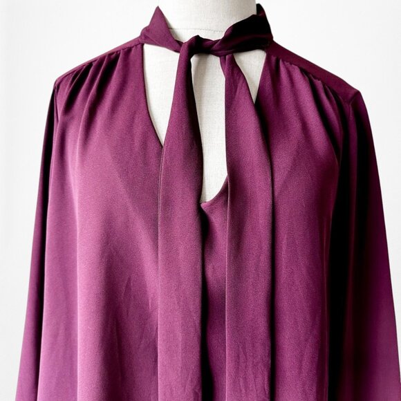 Adrienne Vittadini Purple Long Sleeve Neck Tie Chiffon Blouse Top Size M - Picture 5 of 7